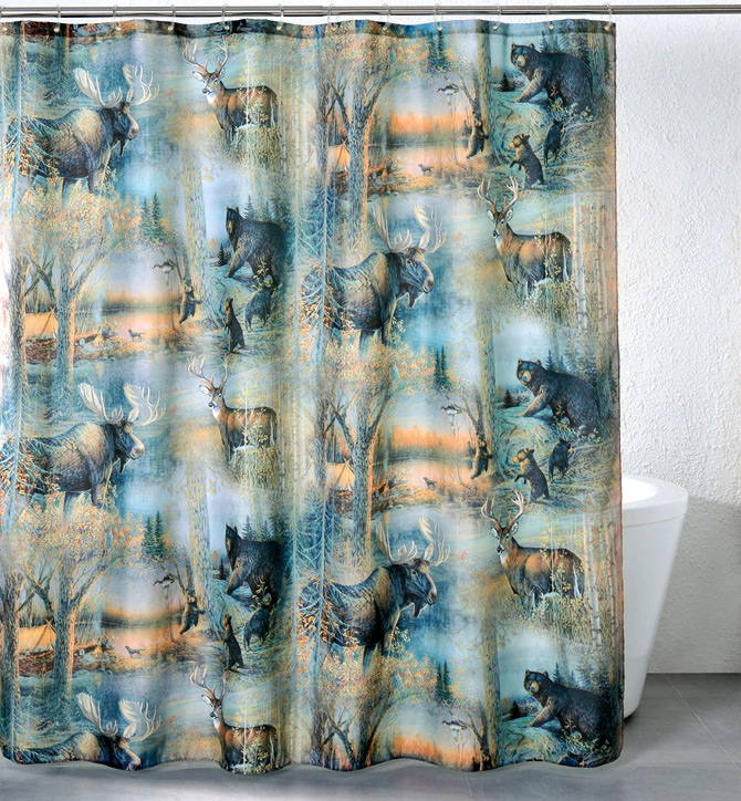 ! A Poly Shower Curtain Cabin Theme Deer Moose Bear